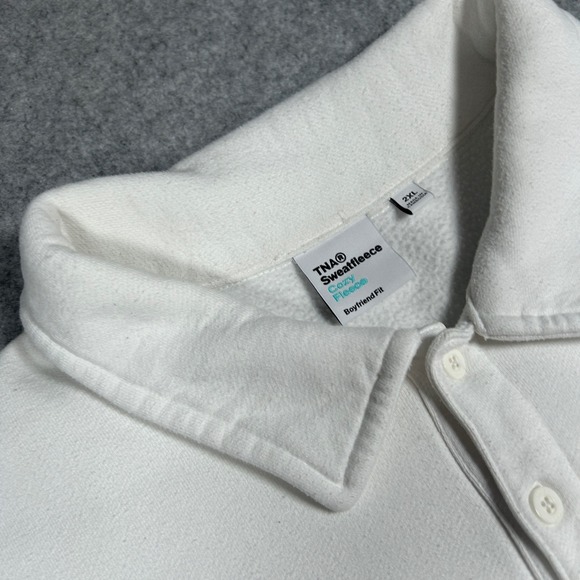 TNA Sweatfleece pullover Polo Sweatshirt Women's XXL 2XL White Cozy Fleece - Picture 12 of 16